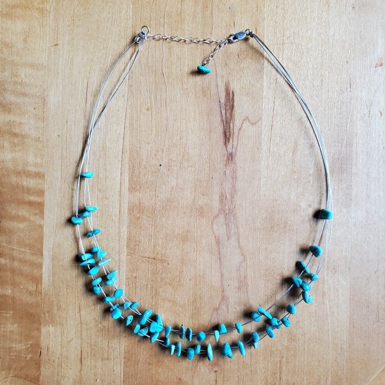 Turquoise Chip Beaded Multi-Strand Adjustable Necklace