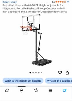 NEW Basketball Hoop with 4.8-10 FT Height Adjustable for Kids/Adults, Portable Basketball Hoop Outdoor with 44 Inch Backboard and 2 Wheels for Outdoor