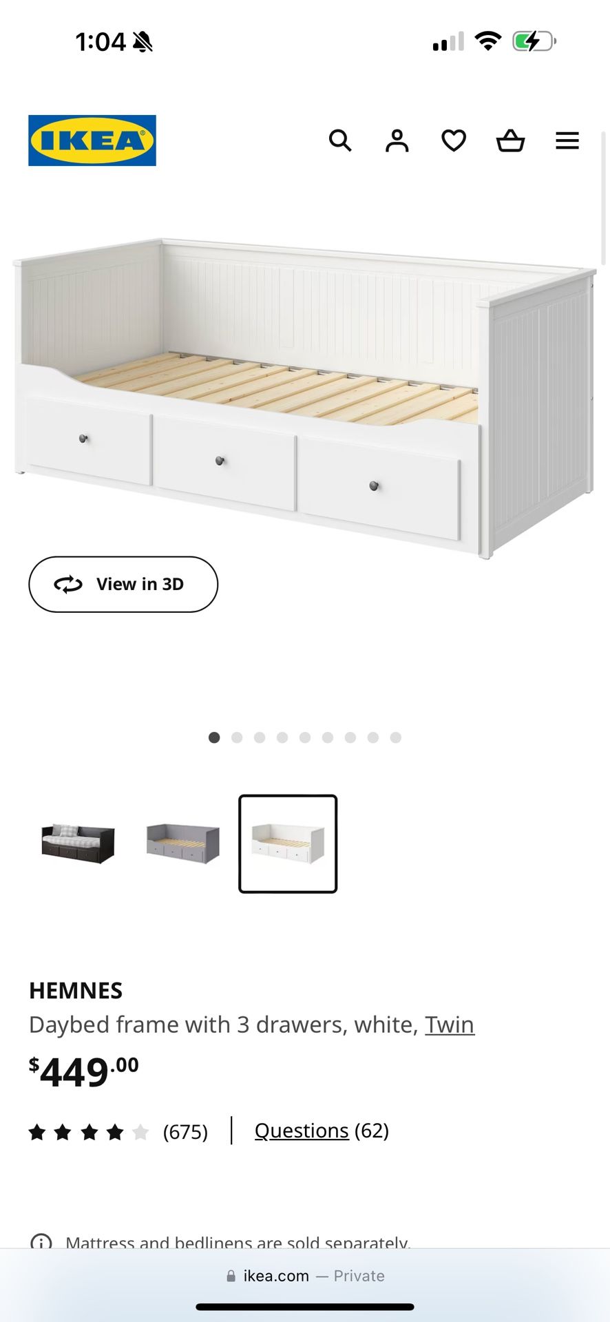 HEMNES Daybed frame with 3 drawers, white, Twin