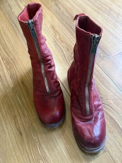 Vintage Style Red Leather Boots — Front Zipper