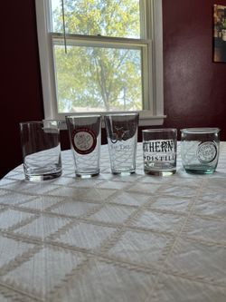 Various Drinking Glasses Fat Tire Northern Waters Distillery 