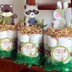 Bear Racoon Rabbit FOREST ANIMALS WOODLAND baby shower diaper cakes