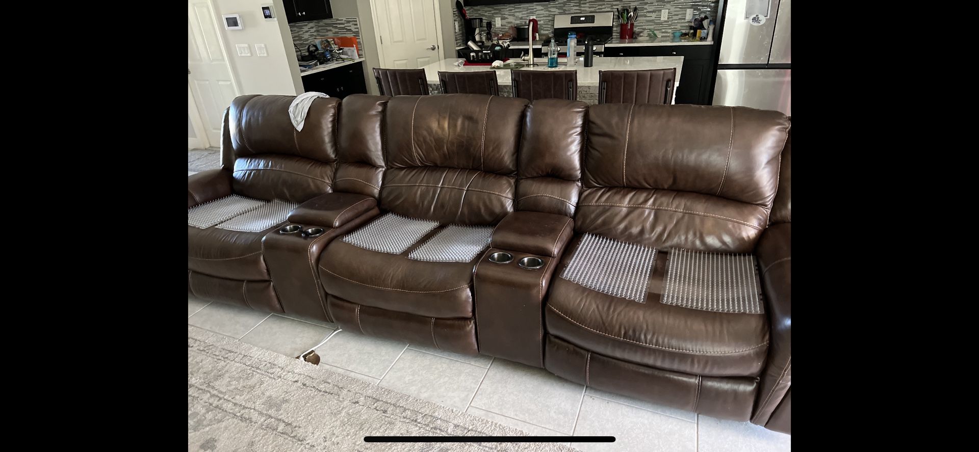 Great condition couch three electric recliner 