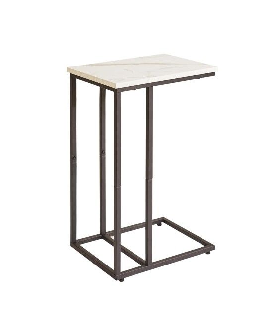 Side Table Small End Table C Shaped, Slide Under Laptop Desk for Couch, Living Room Side Table, TV Trays for Eating on Couch, Faux Marble+Black YD-TM0