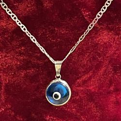Silver Necklace With  🧿LUCKY🧿BLUE 🧿 EYES🧿Pendant 
