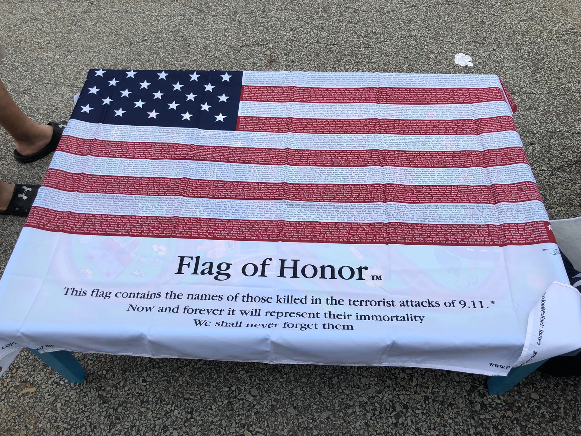 Flag of Honor, lists each person that perished on Sept. 11, 2001, 3’x5’