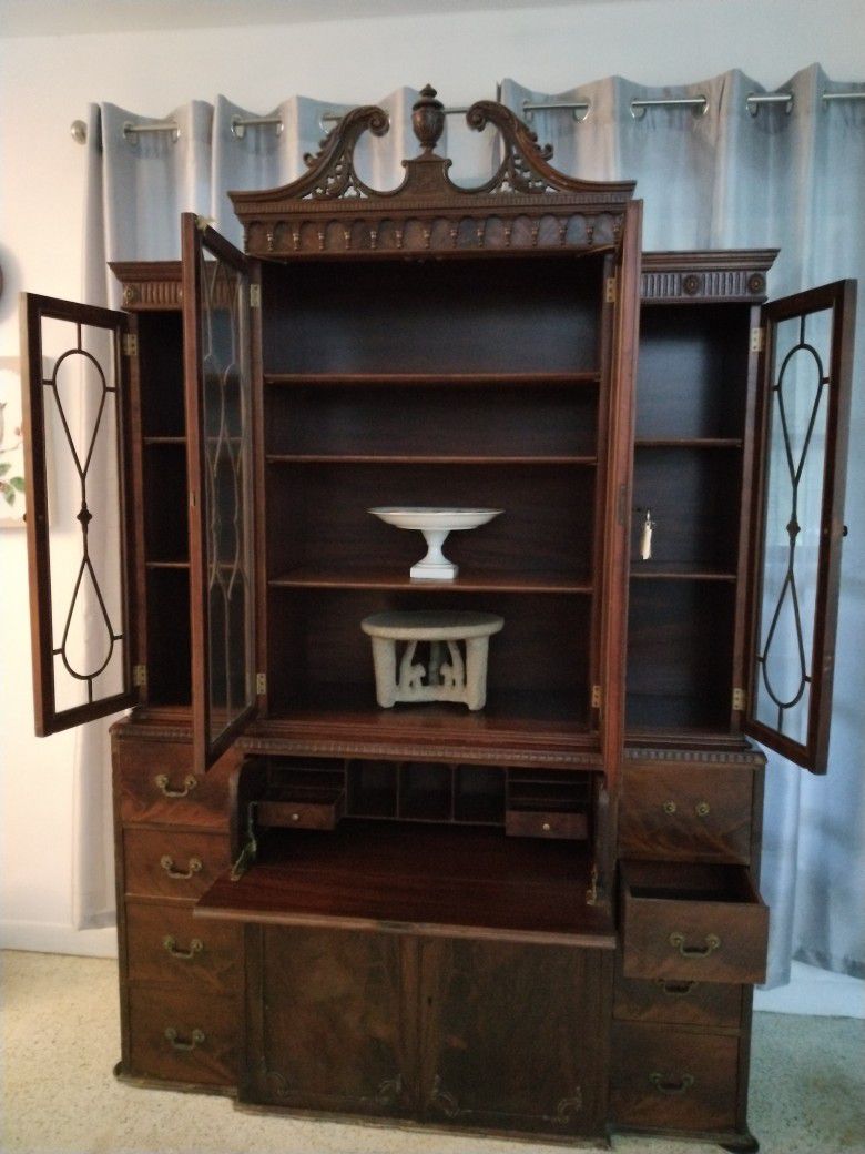 Antique Cabinet With Secretary Break Front Desk 