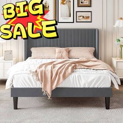Big sale Full Size Velvet Bed Frame with Vertical Channel Tufted Wingback Headbo