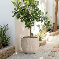 Beige Large Pot for Plants with Drainage Hole, 17.7'' ，PL2803