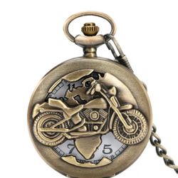 Vintage Bronze Hollow Out Motorcycle Pocket Watch