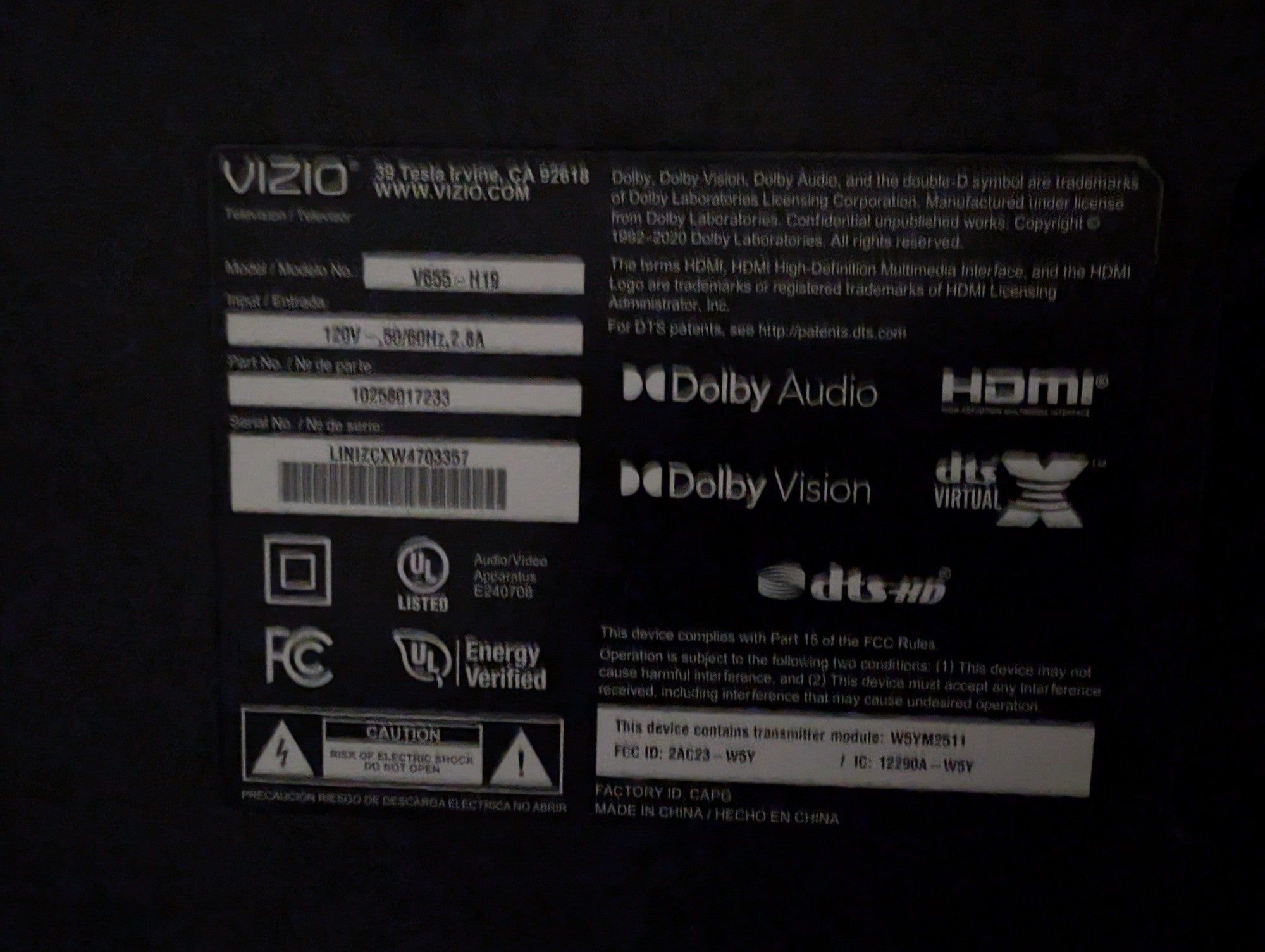 VIZIO V655-H19 65-inch 4K UHD Smart TV with Dolby Vision