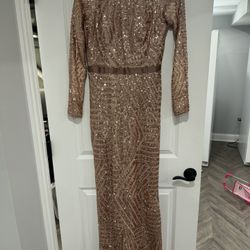 Rose Gold Dress Fully Built Up Long Sleeve Lined Fits Size 8