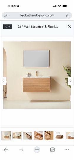 36" Wall Mounted Floating Single Vanity Natural Walnut With Ceramic Sink, 2 Drawers, Fully Assembled Elegance