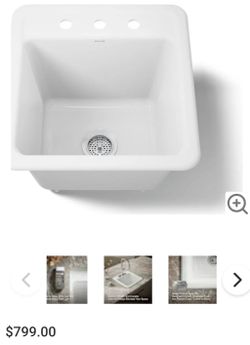 Kohler Park Falls 21" Single Basin Undermount or Drop In Cast Iron Utility Sink with Three Faucet Holes