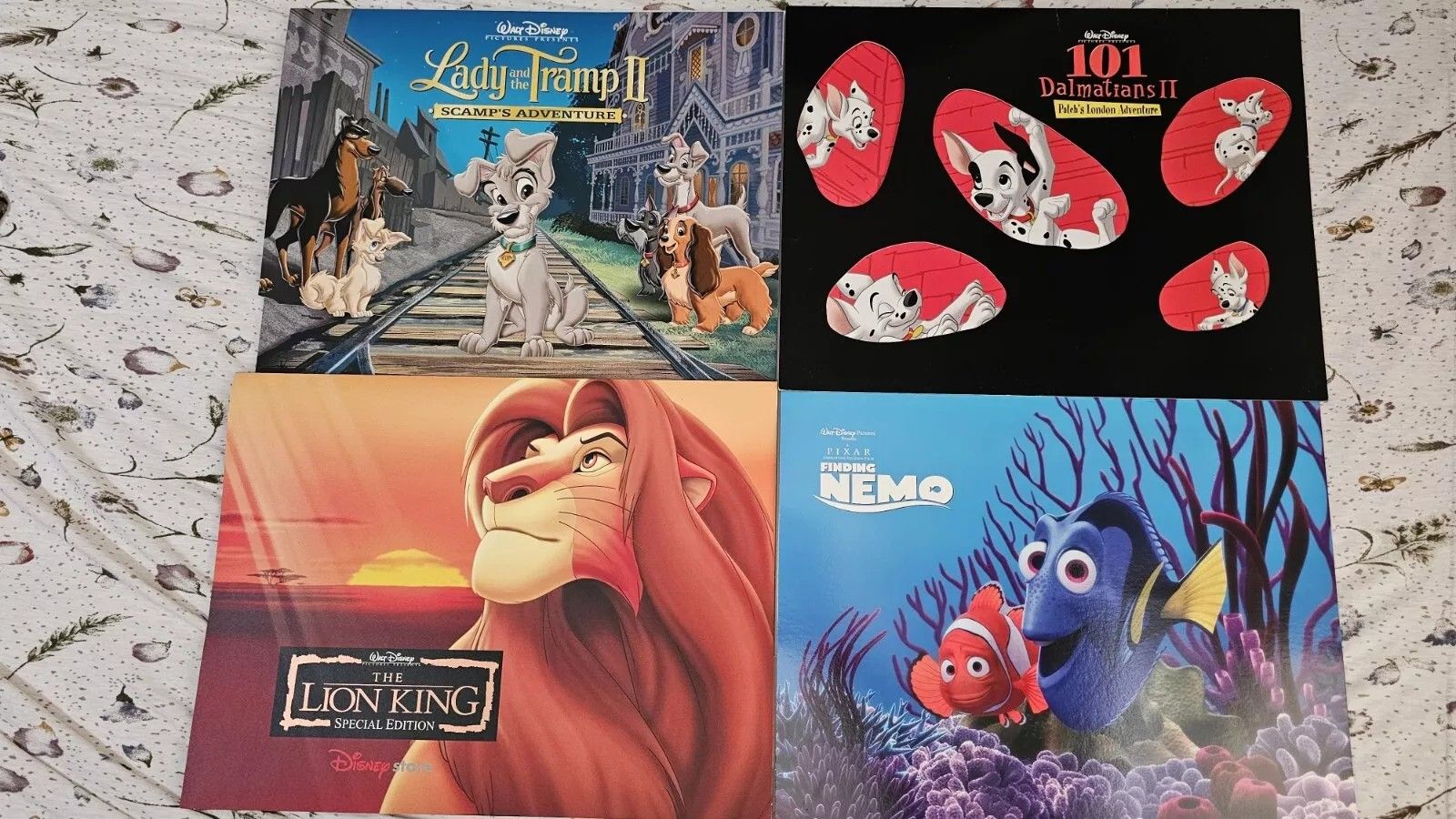 Disney Store Exclusive Lithographs Portfolio Lot 14"x11" Finding Nemo, Lion King, Lady And The Tramp II, and 101 Dalmations II