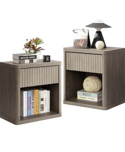 NEW! Night Stand Set of 2 Nightstands with Drawer Storage Fluted Bed Side Table End Table Large Modern Wide Bedside Stand Mid Century Night Stands for