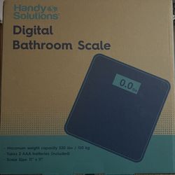 BRAND NEW IN BOX Handy Solutions LCD Digital Bathroom Scale w/Tempered Glass Platform 330lb max. Reliable and consistent weight monitoring is at your 