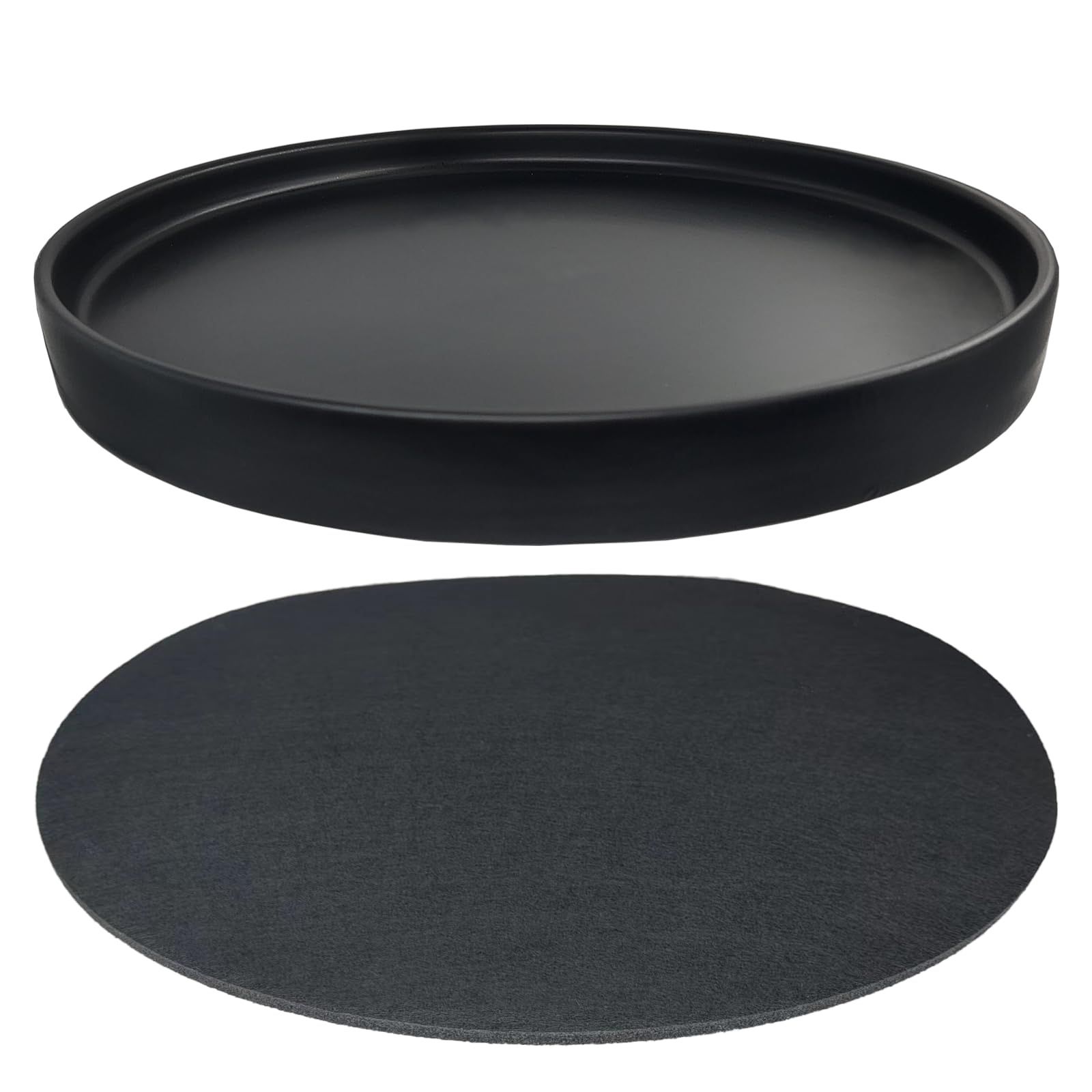 Ceramic Plant Saucer Black Deep Pot Tray - 1 Pack 15 inch, Planter Saucers Water Drip Trays for Indoors Outdoor, Thick Durable Sturdy Flower Pot Sauce