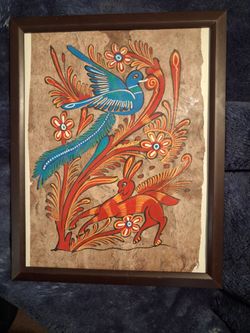 Framed Mexican Amate Bark Painting