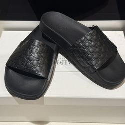 Balmain  black Embossed Slide Sandals Size 6