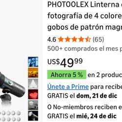 PHOTOOLEX 4-Color Photography Flashlight with 20 Magnetic Pattern Gobos, 8400mAh Portable Projector, 10W LED Studio Light for Photos, Content Creation
