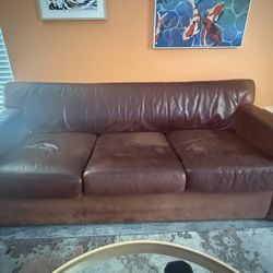 Brown Leather Pull Out Couch 