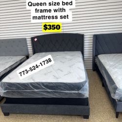 Queen Size Bed Headboard Frame Mattress And Box Spring All Included Brand New Furniture Yes We Deliver 