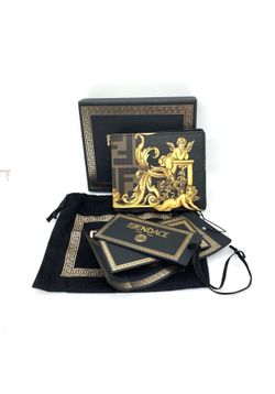 FENDI Versace Fendace Bi Fold Wallet Black Gold Baroque Limited Edition Men