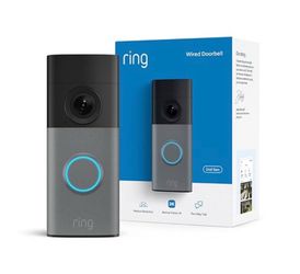 Ring Wired Doorbell 2K (newest model), Retinal 2K with wide-angle video, up to 6x Enhanced Zoom, and Two-Way Talk, Speckled Gray