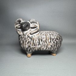 Sheep Ram Figurine – Vintage Scandinavian Pottery, 1970s @2lbs Stamped Szilasi