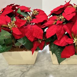 Faux Poinsettia Flower Arrangements In Containers