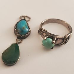 Solid 925 Silver Ring And Pendant Turquoise 