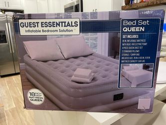 New in box queen 18 inch air mattress includes sheet set and pump
