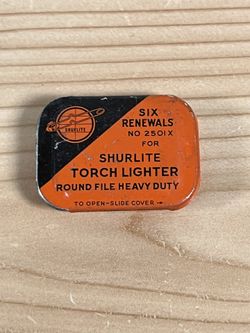Vintage Shurlight Flints Torch Lighter Six Renewals No 2501X In Tin Container
