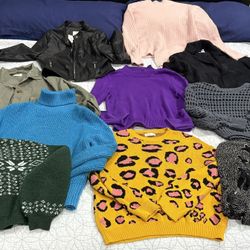 LOT 10 PIECES WOMENS SWEATERS AND JACKETS  MIXED SIZES SMALL MEDIUM LARGE French connection j crew
