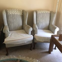 Two Gray Wing Chairs Great Condition Custom Made