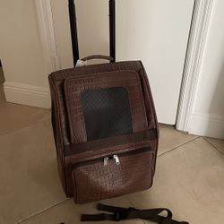 Petote 3 in 1 Pet Carrier, Rolling Bag, Backpack, Car Seat, Brown Croco, Airline -ok, Orig $370.00