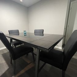Metal frame Wooden Glass Top Table W/4 Leather Seats