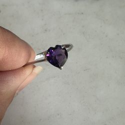 925 Sterling Silver Genuine Amethyst Heart 💜 Ring, Size 8 , Tested In Photos , Marked 925 