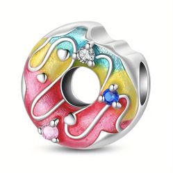 😋 New! Multicolored Donut Charm Bead w Colored Rhinestones & Gift Bag