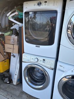 Whirlpool duet and Maytag  Stackable  Washer and gas dryer  Excellent working condition  Heavy duty  W27 D31.5 H76 Washer 4.5 cu ft Dryer 7.4 cu ft 3 
