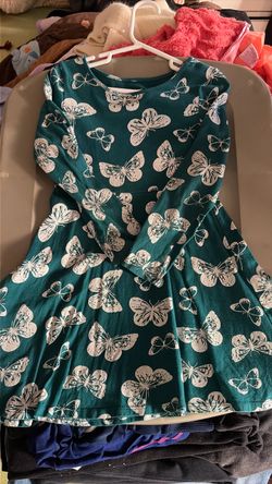 Teal Butterfly Print Long Sleeve Dress