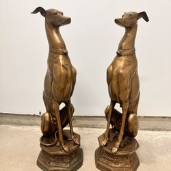 Two Solid Bronze Dog Statues 