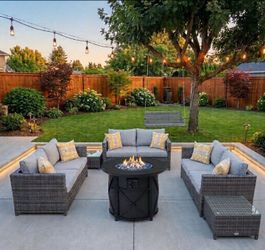 Ovios brand high quality deep seating cushions fully assembled inside the box patio furniture set outdoor patio furniture fire pit propane ovios brand