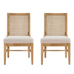 Christopher Knight Home® - Upholstered Dining Chairs Set Of 2 - Natural Cane Back & Rubberwood Legs For Modern Elegance