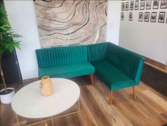 Emerald Green Velvet Dining Nook Banquette Set with Walnut Wood Finish, 2-Piece(New)