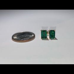 Pair of Colombian Emerald solitaire earrings