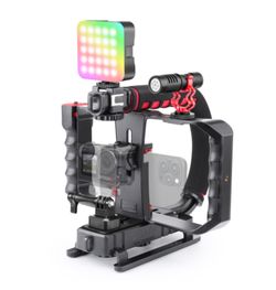 Zeadio Smartphone Camera Stabilizer, All-in-One Video Rig Kit with Phone Cage, RGB Video Light, Microphone, Action Camera Adapter, Compatible with Sma