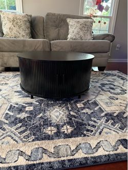 Round Black Drum Coffee Table with 360 curved sliding door – Like New