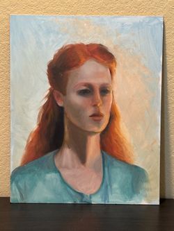 KATHI COLMAN - Unsigned Oil Painting Study of Portrait of Redhead Woman in Blue